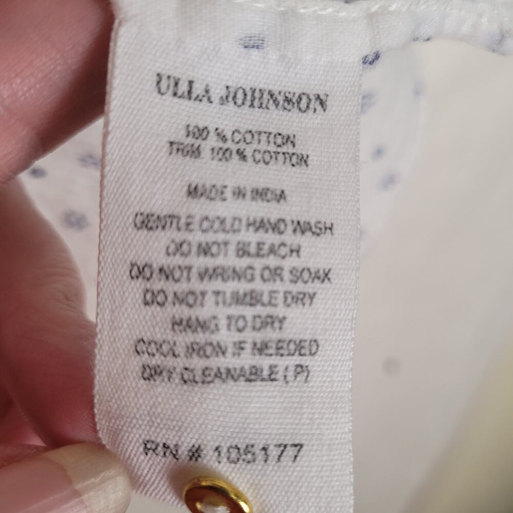 Ulla Johnson white blue ditzy print tie back babydoll top Size 4 Boho Feminine - Picture 10 of 10